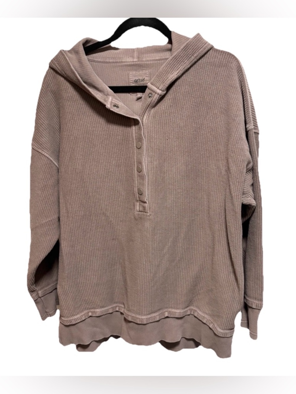 aerie Mauve Waffle Henley Hoodie MED